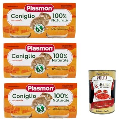 Italian Gourmet E.R. Plasmon Carne Coniglio e cereale 3X (2x80g) Mit italienischem Fleisch, 100% natürlich, ohne Stärken und Räume hinzugefügt + Italian Gourmet polpa 400g Italian Gourmet E.R. Plasmon Carne Coniglio e cereale 3X (2x80g) Mit italienischem Fleisch, 100% natürlich, ohne Stärken und Räume hinzugefügt + Italian Gourmet polpa 400g