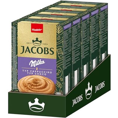 Jacobs Typ Cappuccino Choco Milka, Getränkepulver-Sticks mit löslichem Bohnenkaffee, Instant Kaffee, 6 x 8 Sticks, à 15,8 g Jacobs Typ Cappuccino Choco Milka, Getränkepulver-Sticks mit löslichem Bohnenkaffee, Instant Kaffee, 6 x 8 Sticks, à 15,8 g