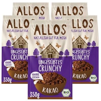 Allos Crunchy Kakao ungesüßt Bio Knuspermüsli vegan 5 x 350g Schoko-Knuspermüsli ohne Zuckerzusatz mit Haferflocken & Vollkorn vegan Allos Crunchy Kakao ungesüßt Bio Knuspermüsli vegan 5 x 350g Schoko-Knuspermüsli ohne Zuckerzusatz mit Haferflocken & Vollkorn vegan