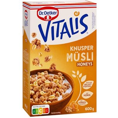 Dr. Oetker Vitalis Knusper Honeys: Knuspermüsli mit Honig, für Frühstück und Zwischendurch, 5er Packung, (5 x 600g) Dr. Oetker Vitalis Knusper Honeys: Knuspermüsli mit Honig, für Frühstück und Zwischendurch, 5er Packung, (5 x 600g)