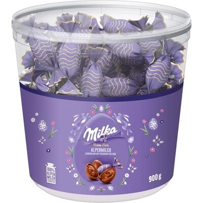 Milka Feine Eier Alpenmilch – Osterschokolade – einzeln verpackte Schoko-Eier in der Großpackung – 900g Milka Feine Eier Alpenmilch – Osterschokolade – einzeln verpackte Schoko-Eier in der Großpackung – 900g