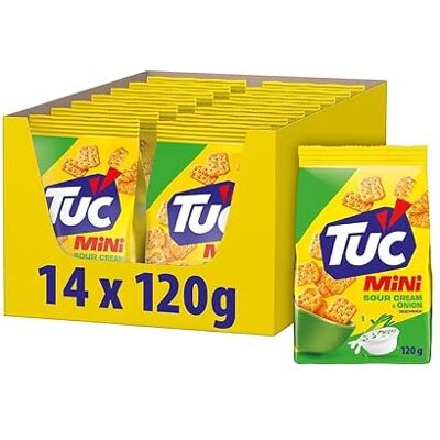 Tuc Mini Sour Cream & Onion – Feiner Snack-Cracker im Mini-Format mit Sauerrahm-Zwiebel Geschmack – 14 x 120g Tuc Mini Sour Cream & Onion – Feiner Snack-Cracker im Mini-Format mit Sauerrahm-Zwiebel Geschmack – 14 x 120g