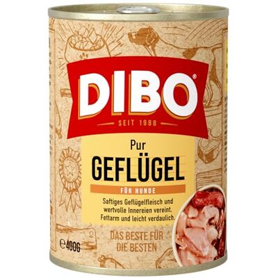 Dibo PUR GEFLÜGEL, 6 x 400g-Dose, Reine Fleischdosen aus frischem und natürlichem Fleisch! -Qualität Dibo PUR GEFLÜGEL, 6 x 400g-Dose, Reine Fleischdosen aus frischem und natürlichem Fleisch! -Qualität