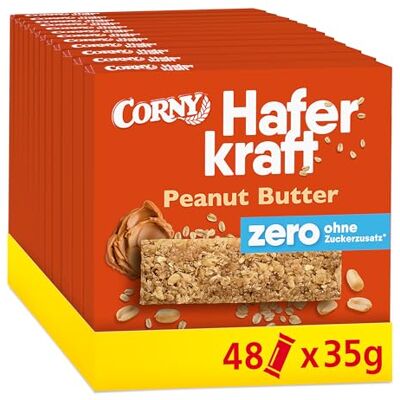 Corny Haferriegel Haferkraft Zero Peanut-Butter Veganer Müsliriegel ohne Zuckerzusatz Mit Erdnussbutter Energiereicher Snack für unterwegs 48x35g Corny Haferriegel Haferkraft Zero Peanut-Butter Veganer Müsliriegel ohne Zuckerzusatz Mit Erdnussbutter Energiereicher Snack für unterwegs 48x35g