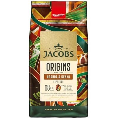 Jacobs Kaffeebohnen Origins Uganda & Kenia, vollmundiger Espresso mit würziger Note, Intensität 8/10, Kaffee ganze Bohnen, 1 kg Jacobs Kaffeebohnen Origins Uganda & Kenia, vollmundiger Espresso mit würziger Note, Intensität 8/10, Kaffee ganze Bohnen, 1 kg