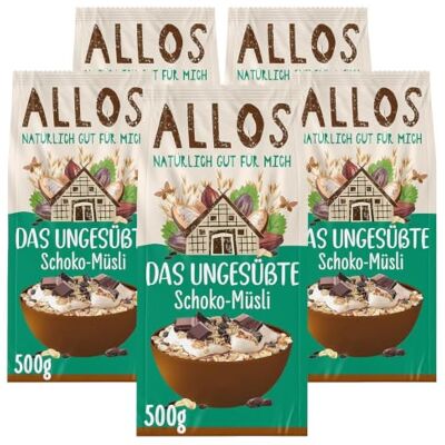 Allos Schoko-Müsli ohne Zucker Bio Müsli mit Haferflocken 5x500g Müsli mit Schokolade ohne Zuckerzusatz mit Haferflocken vegan Allos Schoko-Müsli ohne Zucker Bio Müsli mit Haferflocken 5x500g Müsli mit Schokolade ohne Zuckerzusatz mit Haferflocken vegan