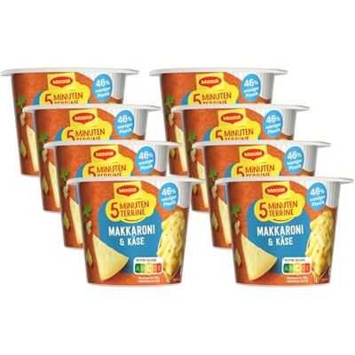 Maggi 5 Minuten Terrine Makkaroni und Käse, leckeres Fertiggericht, Instant-Nudeln in cremiger Käsesauce, 8er Pack (8 x 63g) Maggi 5 Minuten Terrine Makkaroni und Käse, leckeres Fertiggericht, Instant-Nudeln in cremiger Käsesauce, 8er Pack (8 x 63g)