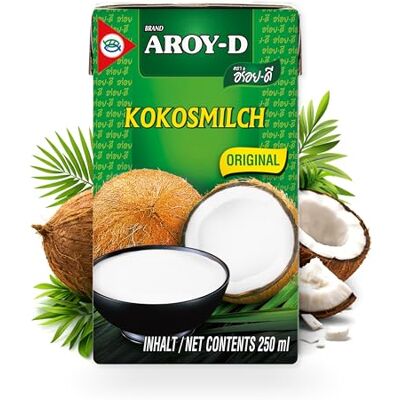 Aroy-D Kokosnussmilch I Cremige Kokosmilch zum Kochen & Backen I 100% Vegan & Laktosefrei I Ideal für Currys, Desserts, Smoothies & Cocktails I 12 x 250 ml Aroy-D Kokosnussmilch I Cremige Kokosmilch zum Kochen & Backen I 100% Vegan & Laktosefrei I Ideal für Currys, Desserts, Smoothies & Cocktails I 12 x 250 ml