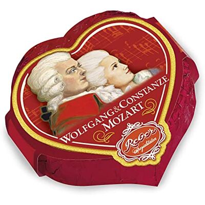 Reber Wolfgang und Constanze Mozart-Herz, Alpenmilch-Schokolade, Alkoholhaltig, Sahne-Trüffel, Weinbrand-Sultanine, Marzipan, 9 Stück Reber Wolfgang und Constanze Mozart-Herz, Alpenmilch-Schokolade, Alkoholhaltig, Sahne-Trüffel, Weinbrand-Sultanine, Marzipan, 9 Stück
