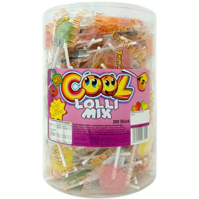 Cool Lolli Mix, 200 einzeln verpackte Lutscher, verschiedene Sorten, wiederverschließbare Dose, 1 kg Dose Cool Lolli Mix, 200 einzeln verpackte Lutscher, verschiedene Sorten, wiederverschließbare Dose, 1 kg Dose