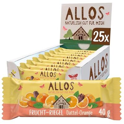 Allos Fruchtriegel Dattel Orange Bio Energieriegel 25 x 40g Mit Datteln & Cashews vegan & glutenfrei Snack für Schule, Pause & Sport Allos Fruchtriegel Dattel Orange Bio Energieriegel 25 x 40g Mit Datteln & Cashews vegan & glutenfrei Snack für Schule, Pause & Sport