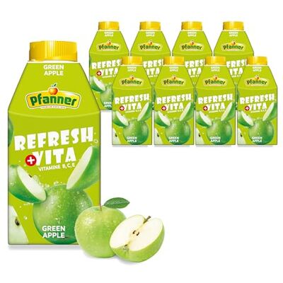 Pfanner Refresh Vita Green Apple 8x0,5l, mit Vitaminen Grüner Apfel Fruchtgetränk, Vitamindrink Erfrischungsgetränk, 10% Fruchtgehalt Vorratspack, Apfelsaft Pfanner Refresh Vita Green Apple 8x0,5l, mit Vitaminen Grüner Apfel Fruchtgetränk, Vitamindrink Erfrischungsgetränk, 10% Fruchtgehalt Vorratspack, Apfelsaft