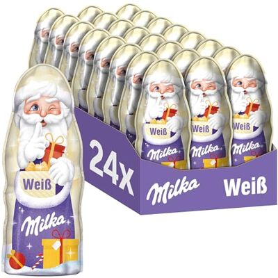 Milka Weihnachtsmann, Weiße Schokoladenfiguren, 45 g (24er-Pack) Zarte weiße Milchschokolade für festliche Genussmomente zu Weihnachten, Ideal zum Verschenken oder Teilen Milka Weihnachtsmann, Weiße Schokoladenfiguren, 45 g (24er-Pack) Zarte weiße Milchschokolade für festliche Genussmomente zu Weihnachten, Ideal zum Verschenken oder Teilen