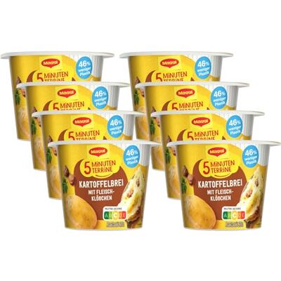 Maggi 5 Minuten Terrine Kartoffelbrei mit Fleischklößch, 8er Pack (8 x 46g) Leckeres Fertiggericht mit Kartoffelpüree mit Rindfleisch, cremig herzhafter Kartoffel-Snack Maggi 5 Minuten Terrine Kartoffelbrei mit Fleischklößch, 8er Pack (8 x 46g) Leckeres Fertiggericht mit Kartoffelpüree mit Rindfleisch, cremig herzhafter Kartoffel-Snack