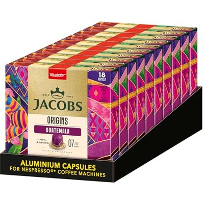 Jacobs Kaffeekapseln Guatemala, Single Origin 100% Arabica, Intensität 7/12, 10 x 18 Getränke, Nespresso* kompatible Kaffee Kapseln, 180 Kapseln Jacobs Kaffeekapseln Guatemala, Single Origin 100% Arabica, Intensität 7/12, 10 x 18 Getränke, Nespresso* kompatible Kaffee Kapseln, 180 Kapseln