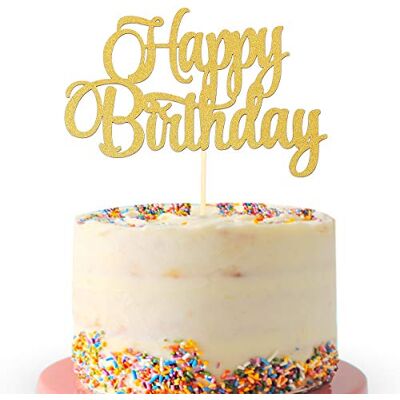 LeeLeeAn Goldene Kuchendekoration "Happy Birthday", Geburtstagsparty-Dekoration LeeLeeAn Goldene Kuchendekoration "Happy Birthday", Geburtstagsparty-Dekoration