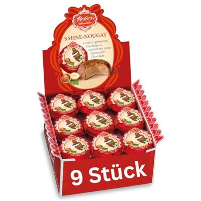 Reber Sahne-Nougat Schokolade Pastete, Aus frisch gerösteten Haselnüssen, Umhüllt mit zarter Alpemilch-Schokolade, 342g (9 Stück) Reber Sahne-Nougat Schokolade Pastete, Aus frisch gerösteten Haselnüssen, Umhüllt mit zarter Alpemilch-Schokolade, 342g (9 Stück)