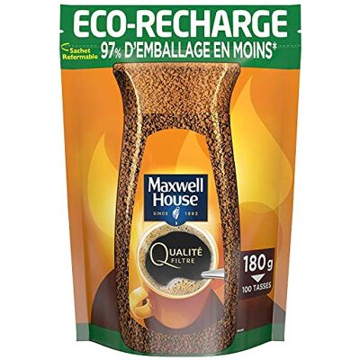 Maxwell House Ganze Körnung, Kaffee, löslich, Qualität, Eco-Filter, Nachfüllpackung, 180 g Maxwell House Ganze Körnung, Kaffee, löslich, Qualität, Eco-Filter, Nachfüllpackung, 180 g