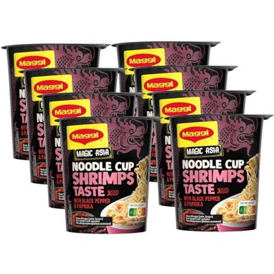 Maggi Magic Asia Noodle Cup Shrimps, 8er Pack (8 x 63g) Leckeres Fertiggericht mit asiatischen Instant Nudeln in Brühe Shrimps-Geschmack und Gemüse im praktischen Becher Maggi Magic Asia Noodle Cup Shrimps, 8er Pack (8 x 63g) Leckeres Fertiggericht mit asiatischen Instant Nudeln in Brühe Shrimps-Geschmack und Gemüse im praktischen Becher