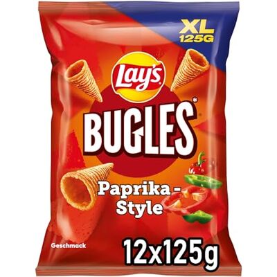 Lay's Bugles Paprika – Herzhafter Mais-Snack mit Paprika-Geschmack – (12 x 125 g) (Verpackungsdesign kann abweichen) Lay's Bugles Paprika – Herzhafter Mais-Snack mit Paprika-Geschmack – (12 x 125 g) (Verpackungsdesign kann abweichen)