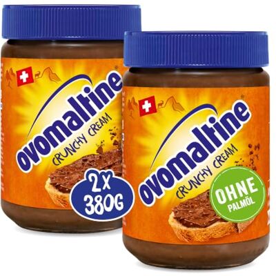 OVOMALTINE Crunchy Cream Brotaufstrich DUO einzigartig knusprige Schoko-Creme ohne Palmöl süßer Aufstrich mit knusprigen Stückchen hergestellt in der Schweiz (2 x 380g) OVOMALTINE Crunchy Cream Brotaufstrich DUO einzigartig knusprige Schoko-Creme ohne Palmöl süßer Aufstrich mit knusprigen Stückchen hergestellt in der Schweiz (2 x 380g)