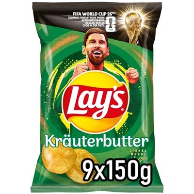 Lay's Kräuterbutter Geschmack Knusprig gewürzte Kartoffelchips für eine gelungene Party (9 x 150 g) Lay's Kräuterbutter Geschmack Knusprig gewürzte Kartoffelchips für eine gelungene Party (9 x 150 g)