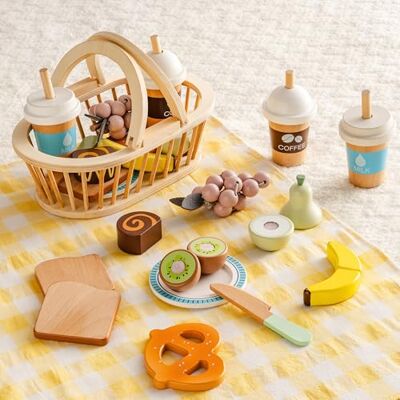 ROBUD Kinder Holz-Picknick-Spielessen-Set, 14-teilig Schneidespielzeug 3+ Schneidespielzeug mit Korb, Früchten, Brot, Kuchenrolle, Kaffee, Milch, Tellern und Picknicktuch als Rollenspiel ROBUD Kinder Holz-Picknick-Spielessen-Set, 14-teilig Schneidespielzeug 3+ Schneidespielzeug mit Korb, Früchten, Brot, Kuchenrolle, Kaffee, Milch, Tellern und Picknicktuch als Rollenspiel