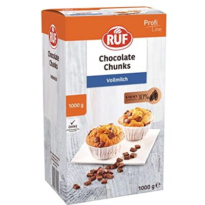 RUF Chocolate Chunks Vollmilch, backfeste Milchschokoladen-Tropfen, XXL Schoko-Stücke zum Backen, ideal für Muffins, Brownies und Cookies, glutenfrei, für Großverbraucher, 1x1000g RUF Chocolate Chunks Vollmilch, backfeste Milchschokoladen-Tropfen, XXL Schoko-Stücke zum Backen, ideal für Muffins, Brownies und Cookies, glutenfrei, für Großverbraucher, 1x1000g