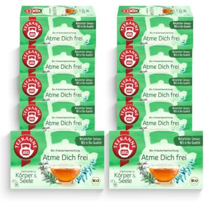 TEEKANNE Atme Dich frei Bio-Kräuterteemischung, 10 Packungen x 18 Beutel (10x 36g) TEEKANNE Atme Dich frei Bio-Kräuterteemischung, 10 Packungen x 18 Beutel (10x 36g)