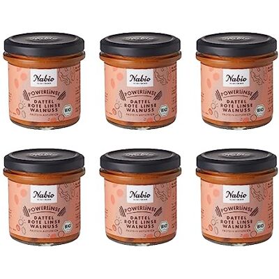 NABIO Protein Aufstrich Rote Linse Walnuss Dattel, Bio Brotaufstrich vegan eiweissreiche Hülsenfrüchte, 6 Stück je 140 g NABIO Protein Aufstrich Rote Linse Walnuss Dattel, Bio Brotaufstrich vegan eiweissreiche Hülsenfrüchte, 6 Stück je 140 g