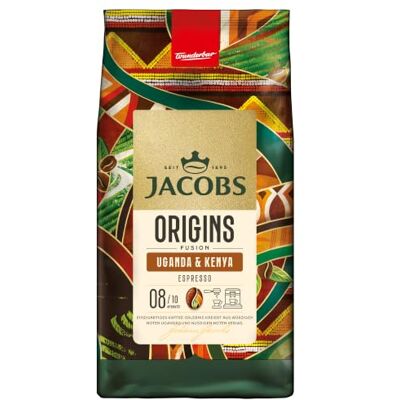 Jacobs Kaffeebohnen Origins Uganda und Kenia, Vollmundiger Espresso mit Würziger Note, Intensität 8/10, 1 Kg, Dunkle Röstung Jacobs Kaffeebohnen Origins Uganda und Kenia, Vollmundiger Espresso mit Würziger Note, Intensität 8/10, 1 Kg, Dunkle Röstung
