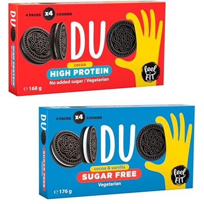 feel fit Duo Sugar Free Kakao Kekse mit Vanille Creme (6 st) und Duo High Protein Snacks (22% Eiweiß) mit Schokoladen Creme (6 st), Mix box, Zuckerfreie Süssigkeiten, einzeln verpackt feel fit Duo Sugar Free Kakao Kekse mit Vanille Creme (6 st) und Duo High Protein Snacks (22% Eiweiß) mit Schokoladen Creme (6 st), Mix box, Zuckerfreie Süssigkeiten, einzeln verpackt