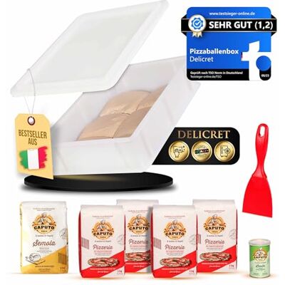 delicret the delicate secrets of the world DELICRET Pizza Starter Set mit Pizzaballenbox & Caputo Zutaten Mit 4 kg Caputo Pizzeria, 1 kg Semola, 100 g Hefe, Pizzaballenbox, Spachtel und Originalrezept für authentischen Pizzagenuss. delicret the delicate secrets of the world DELICRET Pizza Starter Set mit Pizzaballenbox & Caputo Zutaten Mit 4 kg Caputo Pizzeria, 1 kg Semola, 100 g Hefe, Pizzaballenbox, Spachtel und Originalrezept für authentischen Pizzagenuss.