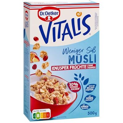 Dr. Oetker Vitalis Weniger Süß Knusper Frucht: Knuspermüsli mit Cranberries und Apfelscheiben, 6er Packung, (6 x 500g) Dr. Oetker Vitalis Weniger Süß Knusper Frucht: Knuspermüsli mit Cranberries und Apfelscheiben, 6er Packung, (6 x 500g)