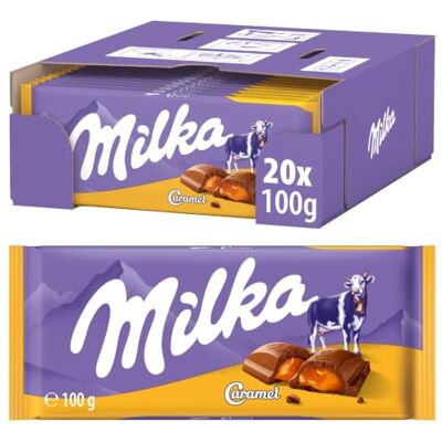 Milka Schokolade mit Karamell, 100 g (20er-Pack) Schokolade mit zartem Karamell im praktischen 20er-Pack, perfekt zum Teilen, Naschen und Bevorraten Milka Schokolade mit Karamell, 100 g (20er-Pack) Schokolade mit zartem Karamell im praktischen 20er-Pack, perfekt zum Teilen, Naschen und Bevorraten