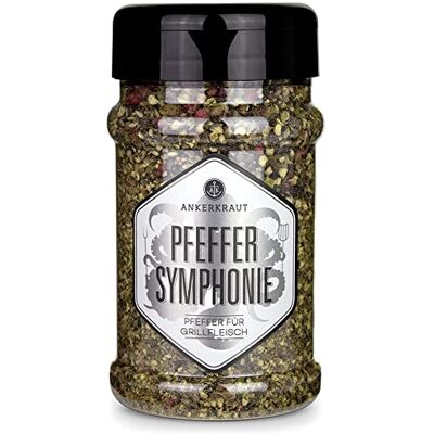 Ankerkraut Pfeffer Symphonie, 160g im Streuer, Pfeffermischung grob gestoßen, veredelt mit Rosa Beeren und Piment Ankerkraut Pfeffer Symphonie, 160g im Streuer, Pfeffermischung grob gestoßen, veredelt mit Rosa Beeren und Piment