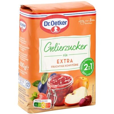 Dr. Oetker Gelierzucker Extra 2:1, 500 g, fertiger Gelierzucker, zum Selbermachen von Konfitüren, Marmeladen & Gelees, für extra Fruchtigkeit & weniger Süße, vegan Dr. Oetker Gelierzucker Extra 2:1, 500 g, fertiger Gelierzucker, zum Selbermachen von Konfitüren, Marmeladen & Gelees, für extra Fruchtigkeit & weniger Süße, vegan