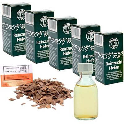 AlcoFermBrew 5 x Kaltgärhefe Weinhefe 28ml für 100L Vina Wein Hefe, Hefe für Wein, Wein Flüssighefe, Gärhefe, Eichenholz Chips AlcoFermBrew 5 x Kaltgärhefe Weinhefe 28ml für 100L Vina Wein Hefe, Hefe für Wein, Wein Flüssighefe, Gärhefe, Eichenholz Chips