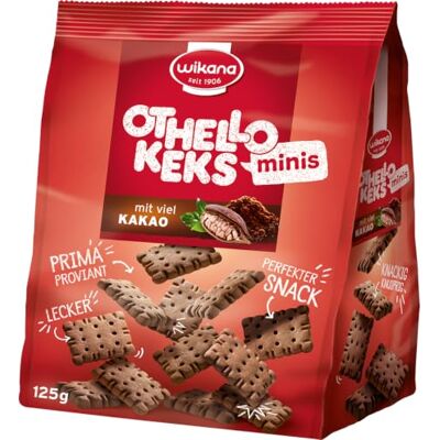 Wikana Mini Othello Kakaokekse 12er Pack à 125 g, feines Kakaoaroma rechteckige Form, knuspriger Biss, mit viel Kakao gebacken Wikana Mini Othello Kakaokekse 12er Pack à 125 g, feines Kakaoaroma rechteckige Form, knuspriger Biss, mit viel Kakao gebacken