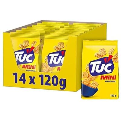 Tuc Mini Original, Crackers, 120 g (14er-Pack) Fein gesalzene, knusprige Snack Crackers im Mini-Format, ideal für Lunch, Picknicks und zum Teilen Tuc Mini Original, Crackers, 120 g (14er-Pack) Fein gesalzene, knusprige Snack Crackers im Mini-Format, ideal für Lunch, Picknicks und zum Teilen