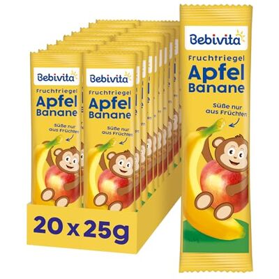 Bebivita Fruchtriegel Apfel-Banane (20 x 25g), Süße nur aus Früchten, perfekter Snack für zwischendurch, aus streng kontrollierten und ausgewählten Zutaten Bebivita Fruchtriegel Apfel-Banane (20 x 25g), Süße nur aus Früchten, perfekter Snack für zwischendurch, aus streng kontrollierten und ausgewählten Zutaten