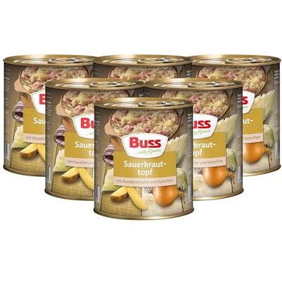Buss Rustikale Gerichte Sauerkrauttopf, 6x800g Mit Kassler und Kartoffeln -Lang haltbare Fertiggerichte zum schnellen Aufwärmen in Mikrowelle & Topf Buss Rustikale Gerichte Sauerkrauttopf, 6x800g Mit Kassler und Kartoffeln -Lang haltbare Fertiggerichte zum schnellen Aufwärmen in Mikrowelle & Topf