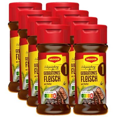 Maggi Würzmischung 1 für gebratenes Fleisch, Würzmittel, kräftig-pikantes Pfeffer Gewürz, 8er Pack (8 x 78g) Maggi Würzmischung 1 für gebratenes Fleisch, Würzmittel, kräftig-pikantes Pfeffer Gewürz, 8er Pack (8 x 78g)