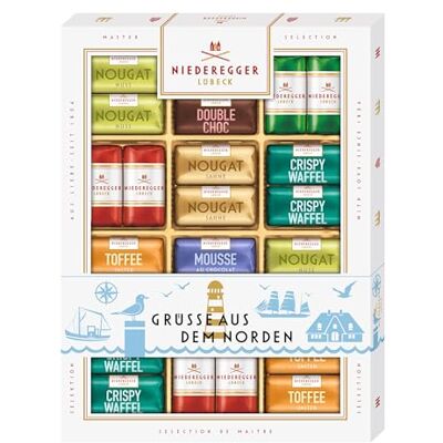 Niederegger Meister-Selektion »Grüße aus dem Norden« 1x 300g Auswahl an Marzipan Klassikern, Nougat-Happen & Pralinen-Kreationen Pralinengeschenk Niederegger Meister-Selektion »Grüße aus dem Norden« 1x 300g Auswahl an Marzipan Klassikern, Nougat-Happen & Pralinen-Kreationen Pralinengeschenk