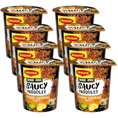 Maggi Magic Asia Saucy Noodles Sesame Chicken Cup, 8er Pack (8 x 75g) Leckeres Fertiggericht mit asiatischen Instant Nudeln mit Sesam Hähnchen Geschmack im praktischen Becher Maggi Magic Asia Saucy Noodles Sesame Chicken Cup, 8er Pack (8 x 75g) Leckeres Fertiggericht mit asiatischen Instant Nudeln mit Sesam Hähnchen Geschmack im praktischen Becher