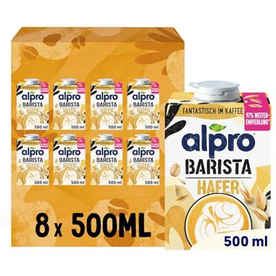 Alpro Barista Haferdrink – Zum Aufschäumen – Vegan und milchfrei – Von Natur aus laktosefrei – Reich an Ballaststoffen, Calcium und Vitaminen – 8 x 500 ml Alpro Barista Haferdrink – Zum Aufschäumen – Vegan und milchfrei – Von Natur aus laktosefrei – Reich an Ballaststoffen, Calcium und Vitaminen – 8 x 500 ml
