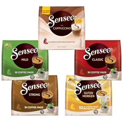 Senseo Pads Probierbox 5 Sorten, Vielfaltspaket, 5 x 16 Getränke, 66 Kaffeepads, Verschiedene Röstungen Senseo Pads Probierbox 5 Sorten, Vielfaltspaket, 5 x 16 Getränke, 66 Kaffeepads, Verschiedene Röstungen