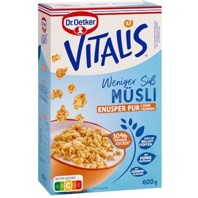 Dr. Oetker Vitalis Weniger Süß Knusper Pur: Knuspermüsli mit 30% weniger Zucker, 5er Packung, (5 x 600g) Dr. Oetker Vitalis Weniger Süß Knusper Pur: Knuspermüsli mit 30% weniger Zucker, 5er Packung, (5 x 600g)