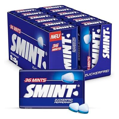 Smint 2 Layer Mint Bonbons 12 Pack, Metall-Dose enthält je 35 Minzbonbons mit Minz-Geschmack, vegan, Großpackung 12 x 35 Stück Smint 2 Layer Mint Bonbons 12 Pack, Metall-Dose enthält je 35 Minzbonbons mit Minz-Geschmack, vegan, Großpackung 12 x 35 Stück