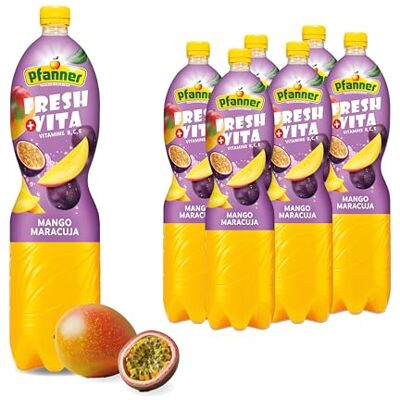 Pfanner Mango Maracuja Fruchtgetränk (6 x 1,5 l) 10% Fruchtgehalt – exotisches Getränk im Vorratspack – mit Vitamin B, C und E Pfanner Mango Maracuja Fruchtgetränk (6 x 1,5 l) 10% Fruchtgehalt – exotisches Getränk im Vorratspack – mit Vitamin B, C und E
